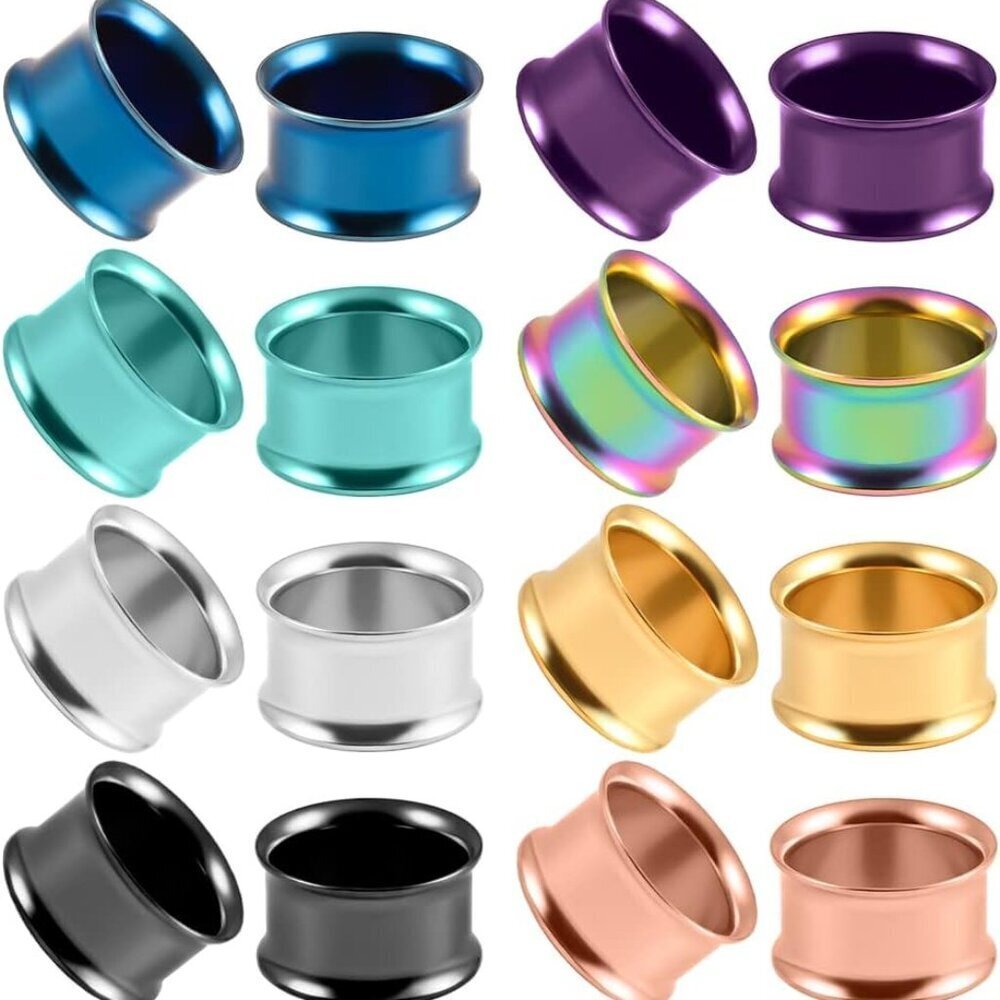 Set of 16 Large Double Flare Stainless Steel Ear Gauges Expander Tunnels